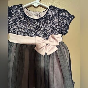 Bonnie Baby Pleated Dress Blue Pink Tulle Lace Bow Size 6-9 Months / Retail $60
